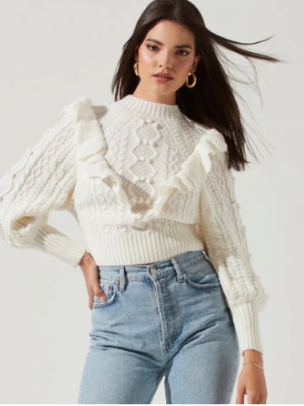 ASTR The Label Judy Frill Wool Alpaca Blend Cable Knit Sweater Ivory medium